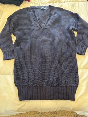 Express Women's V-Neck Sweater Dress in Navy Blue